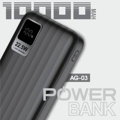 AG03-002 10.000 mAh P.Bank 22.5W / 2 Type-C + 1 USB Çıkışlı Siyah - 2
