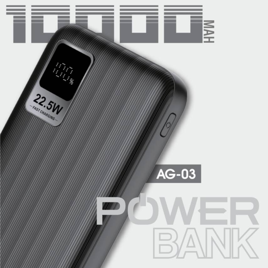 AG03-002 10.000 mAh P.Bank 22.5W / 2 Type-C + 1 USB Çıkışlı Siyah - 2