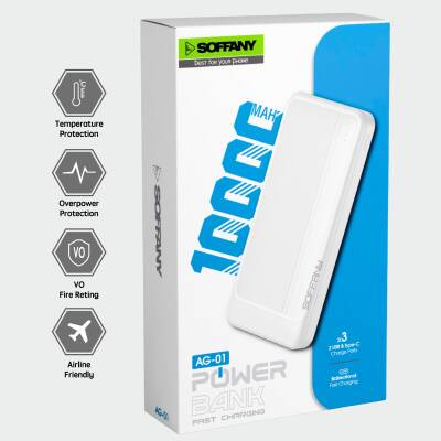 AG01-001 10.000 mAh P.Bank / 2 Type-C + 1 USB Girişli Beyaz - 3