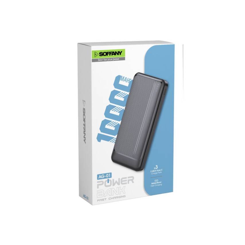 10.000 mAh Powerbank / 2 Type-C + 1 USB Girişli Siyah - 1