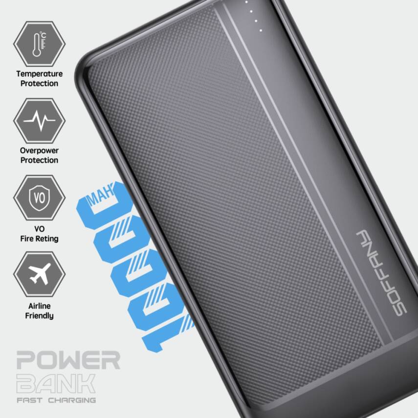 AG01-002 10.000 mAh P.Bank / 2 Type-C + 1 USB Girişli Siyah - 1