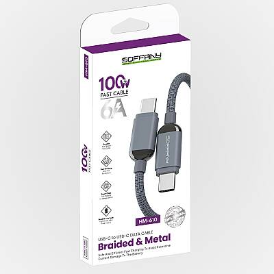 100W Süper Hızlı Şarj Kablosu 6A TYPE-C to TYPE-C Örgülü Dayanıklı Kablo - 8