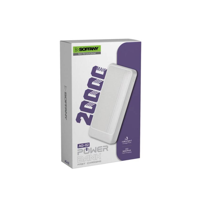 20.000 mAh Powerbank / 2 Type-C + 1 USB Çıkışlı Beyaz - 2