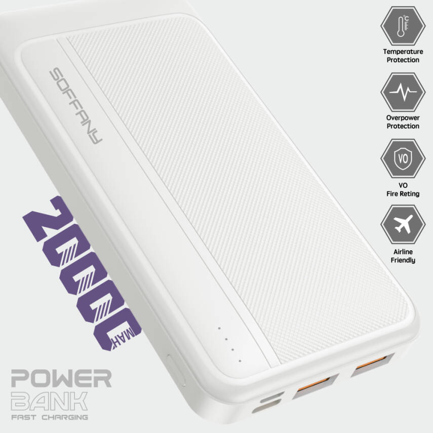 AG02-001 20.000 mAh P.Bank  / 2 Type-C + 1 USB Çıkışlı Beyaz - 1