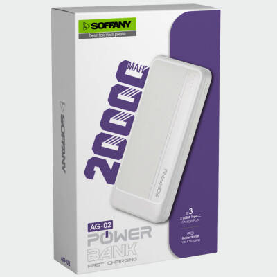 AG02-001 20.000 mAh P.Bank  / 2 Type-C + 1 USB Çıkışlı Beyaz - 3