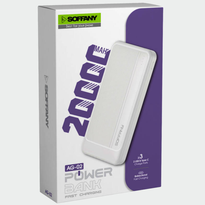 AG02-001 20.000 mAh P.Bank  / 2 Type-C + 1 USB Çıkışlı Beyaz - 3