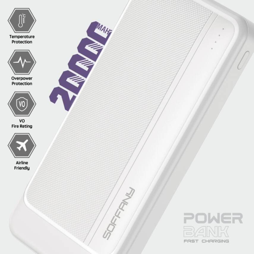 AG02-001 20.000 mAh P.Bank  / 2 Type-C + 1 USB Çıkışlı Beyaz - 2