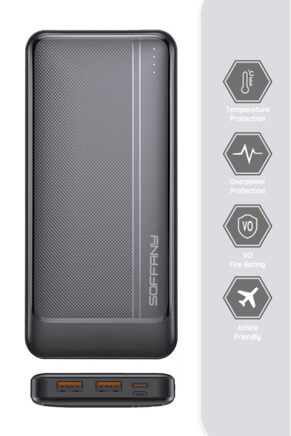 20.000 mAh P.Bank / 2 Type-C + 1 USB Çıkışlı Siyah - 1