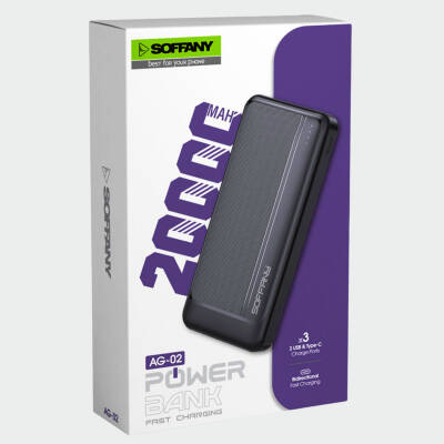20.000 mAh P.Bank / 2 Type-C + 1 USB Çıkışlı Siyah