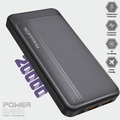AG02-002 20.000 mAh P.Bank / 2 Type-C + 1 USB Çıkışlı Siyah