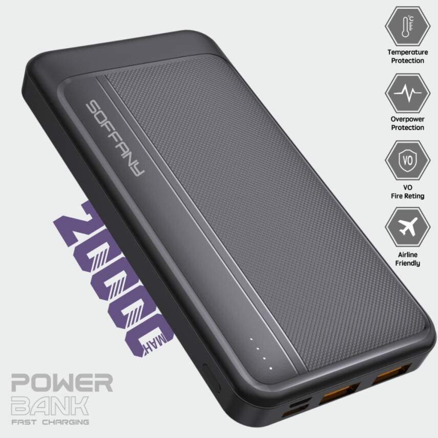 AG02-002 20.000 mAh P.Bank / 2 Type-C + 1 USB Çıkışlı Siyah - 1