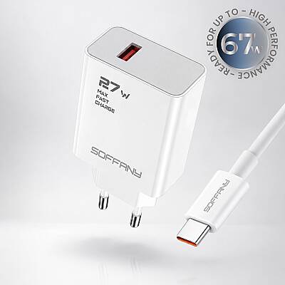 27W HIZLI ŞARJ ADAPTÖRÜ - TYPE-C KABLOLU - 67W DESTEKLİ TELEFONLARLA UYUMLU