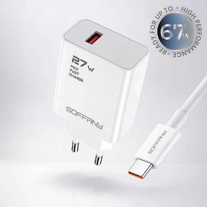 27W HIZLI ŞARJ ADAPTÖRÜ - TYPE-C KABLOLU - 67W DESTEKLİ TELEFONLARLA UYUMLU - 1