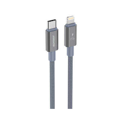 27W Örgülü Lightning to Type-C Şarj Kablosu Gri - 1