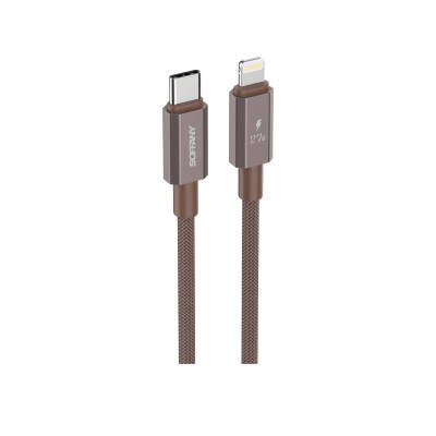 27W Örgülü Lightning to Type-C Şarj Kablosu Kahverengi - 1