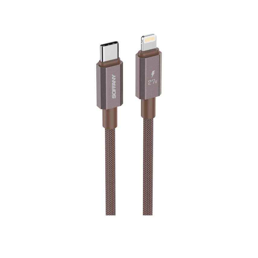 27W Örgülü Lightning to Type-C Şarj Kablosu Kahverengi - 1