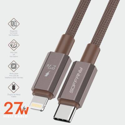 HM570-003 27W  Type-C to Lightning Şarj & Data Kablosu Kahverengi - 2