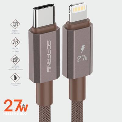 27W  Type-C to Lightning Şarj & Data Kablosu Kahverengi