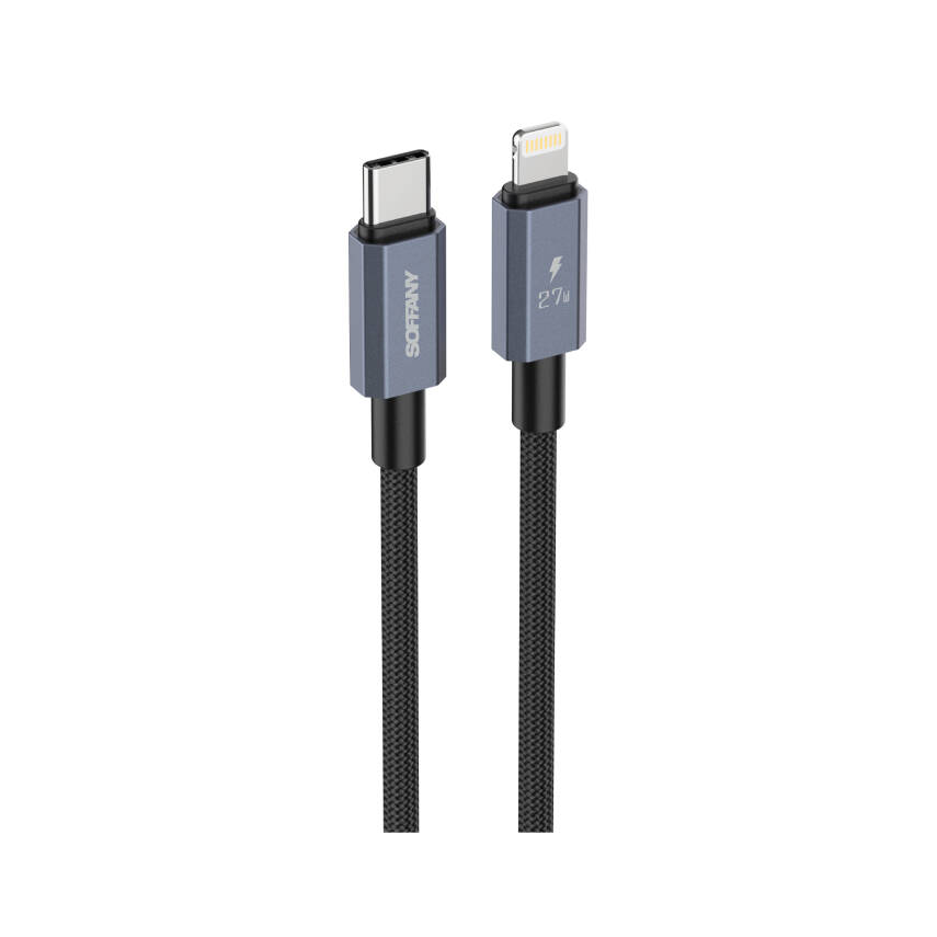27W Örgülü Lightning to Type-C Şarj Kablosu Siyah - 1