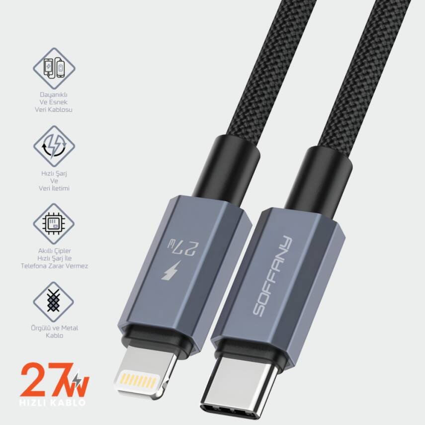 HM570-002 27W  Type-C to Lightning Şarj & Data Kablosu Siyah - 2