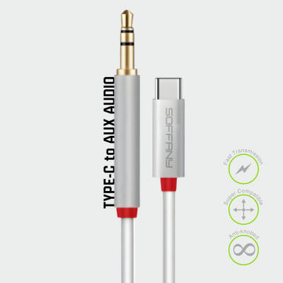 3.5 mm Jack AUX to Type-C Ses Kablosu Beyaz