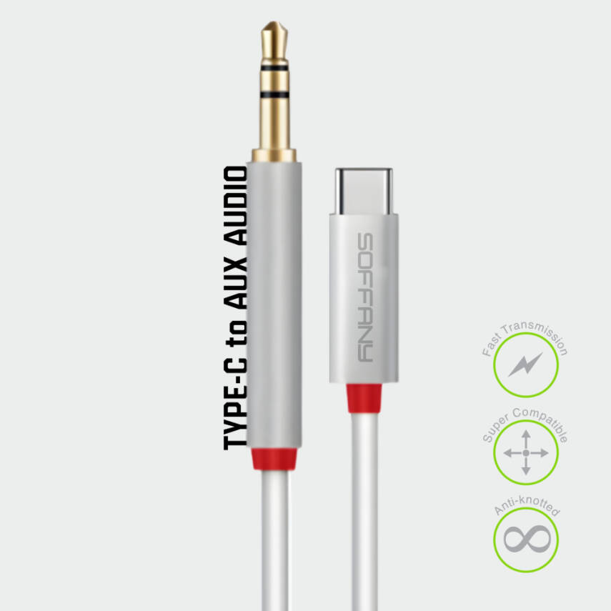 AC-295-001 3.5 mm Jack AUX to Type-C Ses Kablosu Beyaz - 1