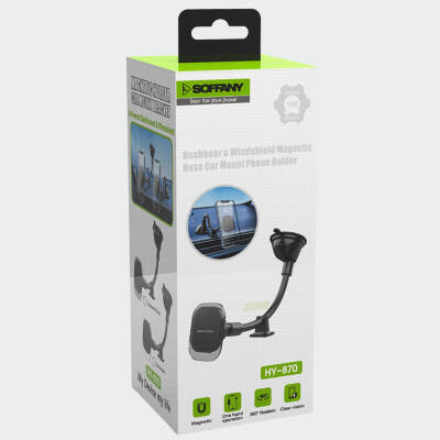 HY-870 360°  Cam Vantuzlu Araç İçi Telefon Tutucu - 4