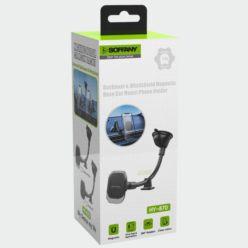 HY-870 360°  Cam Vantuzlu Araç İçi Telefon Tutucu - 4