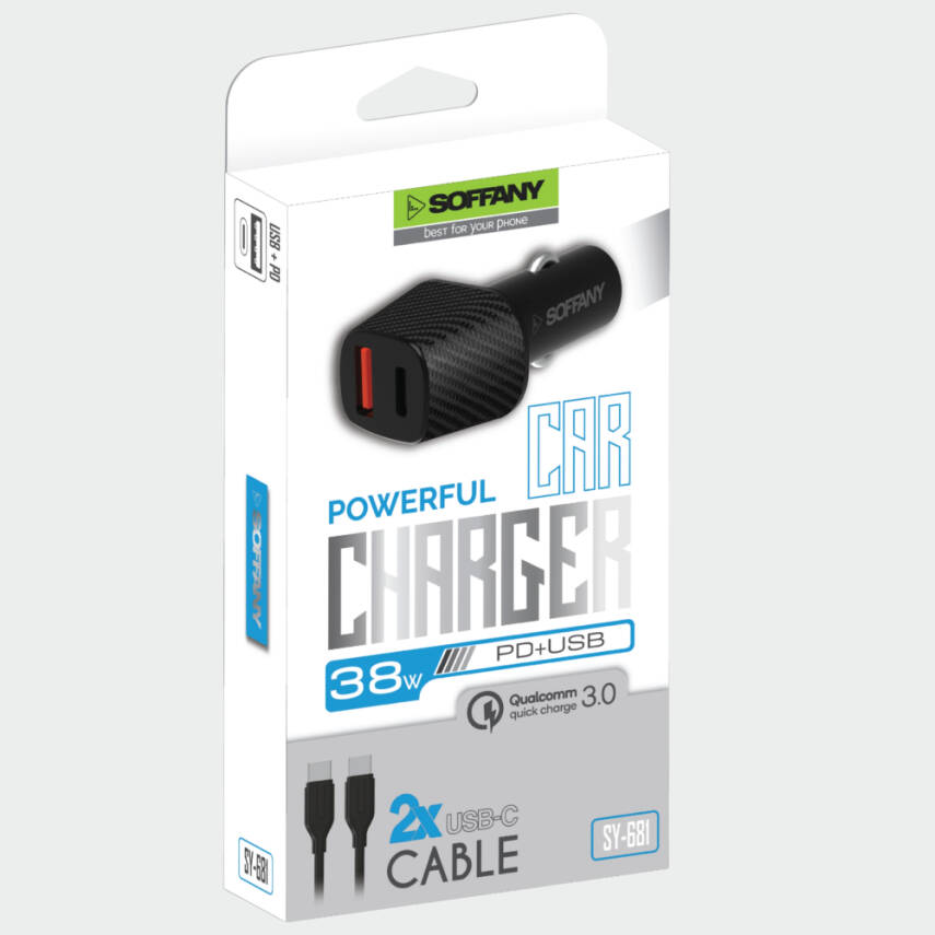 SY-681 38W USB-C to USB-C Araç Şarj & Data Kablosu - 2