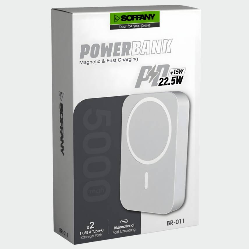 BR-011 5.000 mAh Magsafe  P.Bank  Type-C + USB Giriş-Çıkış  Hızlı Şarj - 2