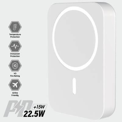 BR-011 5.000 mAh Magsafe  P.Bank  Type-C + USB Giriş-Çıkış  Hızlı Şarj