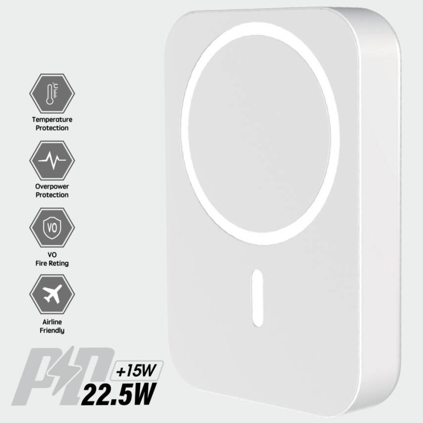 BR-011 5.000 mAh Magsafe  P.Bank  Type-C + USB Giriş-Çıkış  Hızlı Şarj - 1