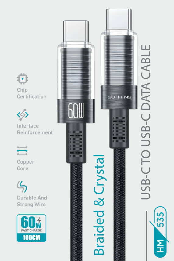 60 W Type-C to Type-C Şarj & Data Kablosu - 1