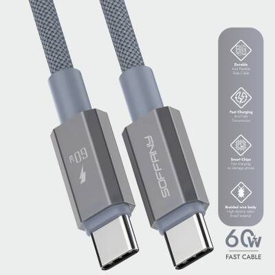 HM560-012 60W  Type-C to Type-C Şarj & Data Kablosu Gri - 2