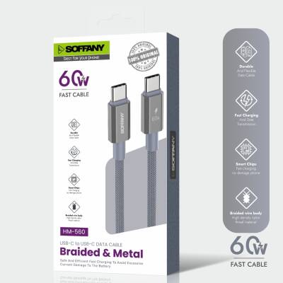 HM560-012 60W  Type-C to Type-C Şarj & Data Kablosu Gri - 3