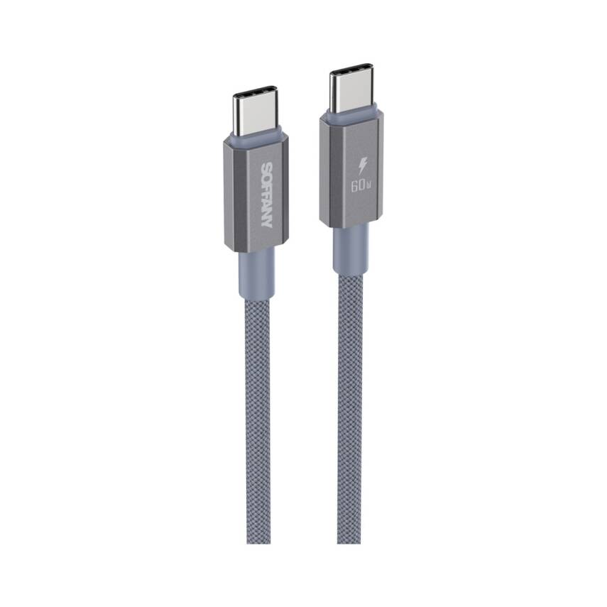 60W Örgülü Type-C to Type-C Şarj Kablosu Gri - 1
