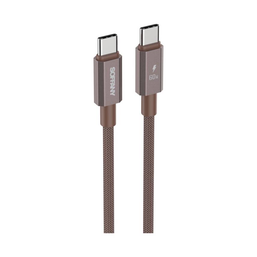 60W Örgülü Type-C to Type-C Şarj Kablosu Kahverengi - 1