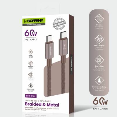 HM560-003 60W  Type-C to Type-C Şarj & Data Kablosu  Kahverengi - 3