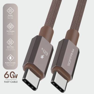 HM560-003 60W  Type-C to Type-C Şarj & Data Kablosu  Kahverengi - 2