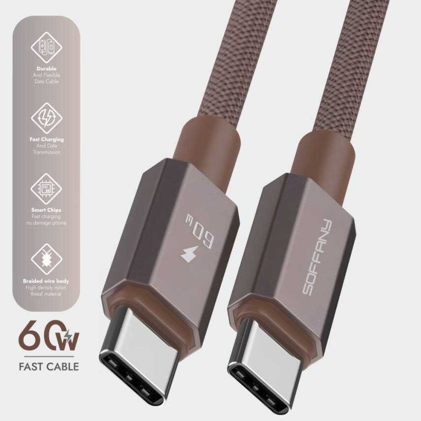 HM560-003 60W  Type-C to Type-C Şarj & Data Kablosu  Kahverengi - 2