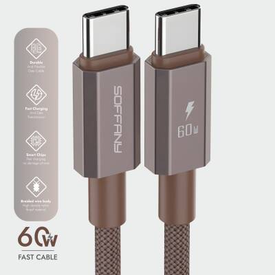 60W  Type-C to Type-C Şarj & Data Kablosu  Kahverengi