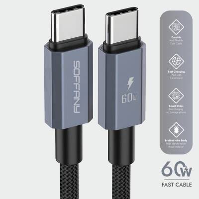 60W  Type-C to Type-C Şarj & Data Kablosu Siyah