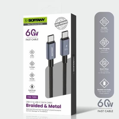 HM560-002 60W  Type-C to Type-C Şarj & Data Kablosu Siyah - 3