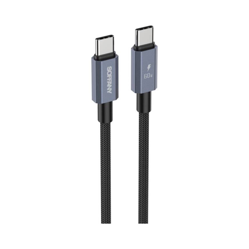 60W Örgülü Type-C to Type-C Şarj Kablosu Siyah - 1