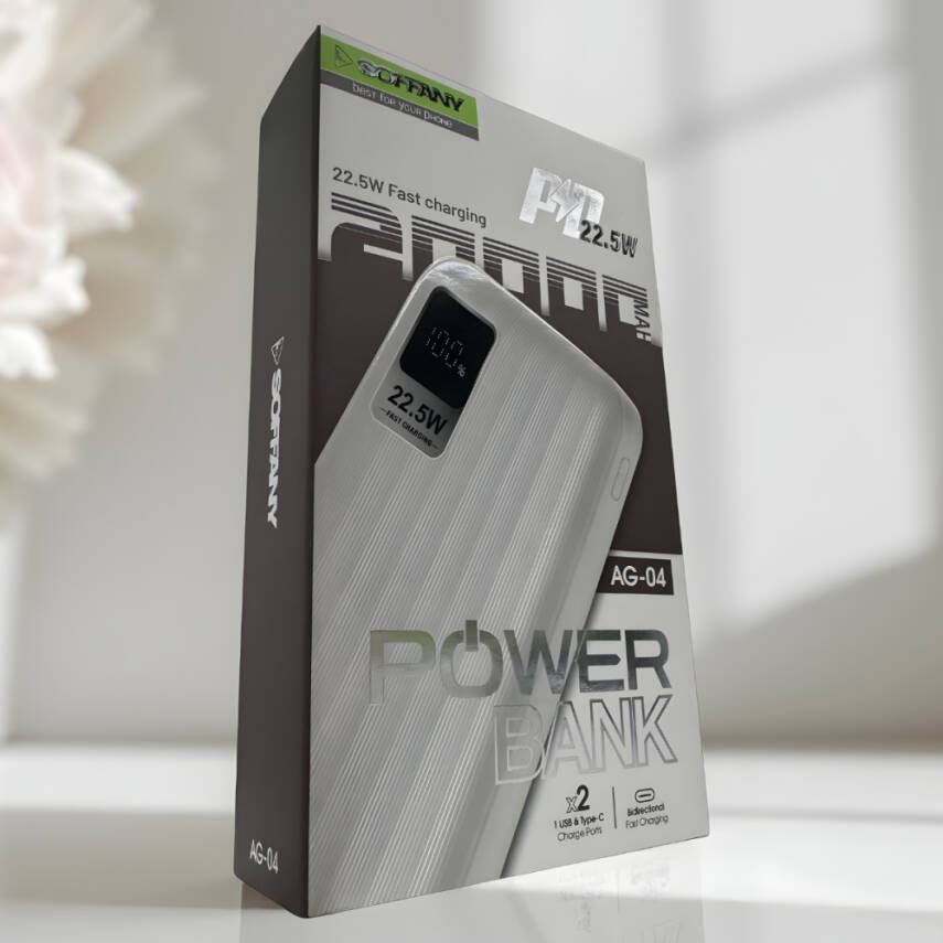 AG04-001 20.000 mAh P.Bank 22.5W /  Type-C +  USB Çıkışlı Beyaz - 3