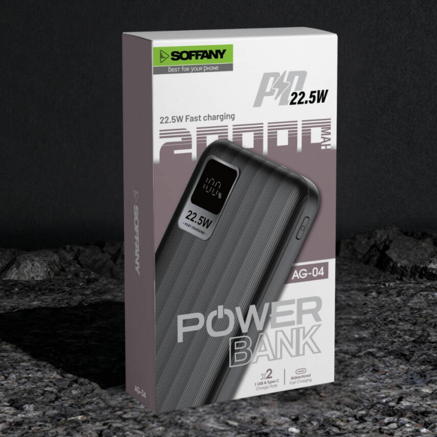 AG04-002 20.000 mAh P.Bank 22.5W /  Type-C + USB Çıkışlı Siyah - 3