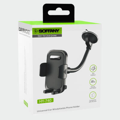 HY-740 360° Cam Vantuzlu Araç İçi Telefon Tutucu - 2