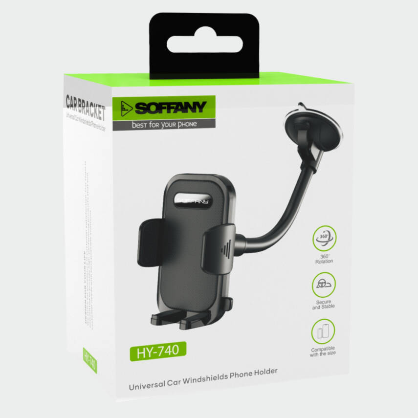 HY-740 360° Cam Vantuzlu Araç İçi Telefon Tutucu - 2