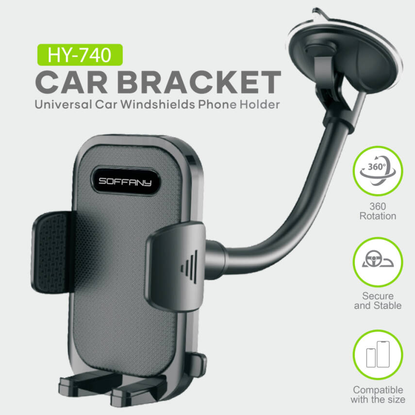 HY-740 360° Cam Vantuzlu Araç İçi Telefon Tutucu - 1