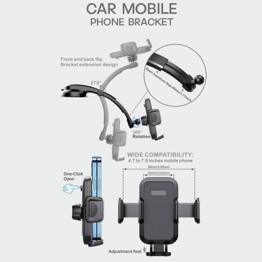HY-770 360° Ekstra Güçlü Vantuzlu Araç İçi Telefon Tutucu - 2
